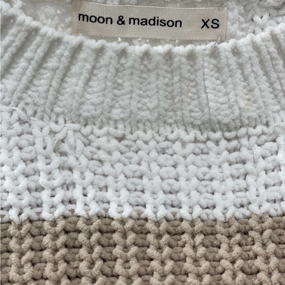 Anthropologie Moon & Madison XS sweater cropped, beige tan rust striped - Picture 5 of 5